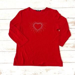 Women’s M Red Bedazzled Heart Shirt Mark Singer Long Sleeves Size Medium Top